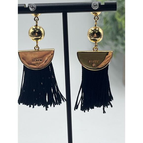 J. Crew Gold Tone Black Fringe Dangle Earrings - Picture 7 of 16